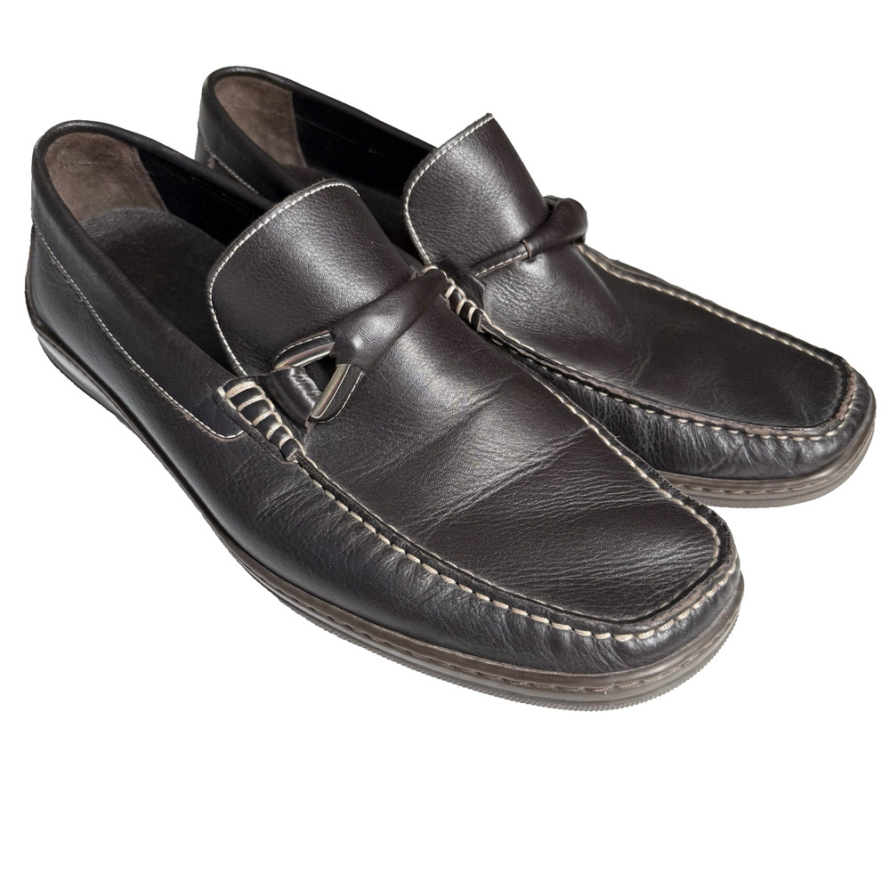 Paul Frederik Men Penny Loafers Dress Shoes Brown Leather Sz 11 Made in Italy